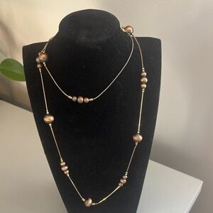 Chic Gold and Brown Beaded Necklace